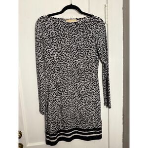 Michael Kors Black and White Cheetah Print Long Sleeve Dress
